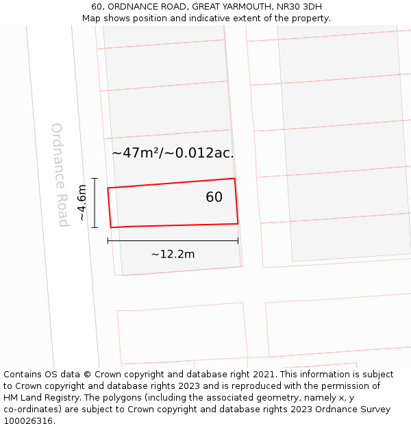 60, ORDNANCE ROAD, GREAT YARMOUTH, NR30 3DH: Plot and title map