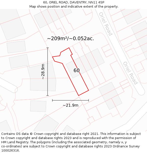 60, ORIEL ROAD, DAVENTRY, NN11 4SP: Plot and title map