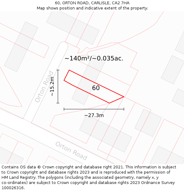 60, ORTON ROAD, CARLISLE, CA2 7HA: Plot and title map