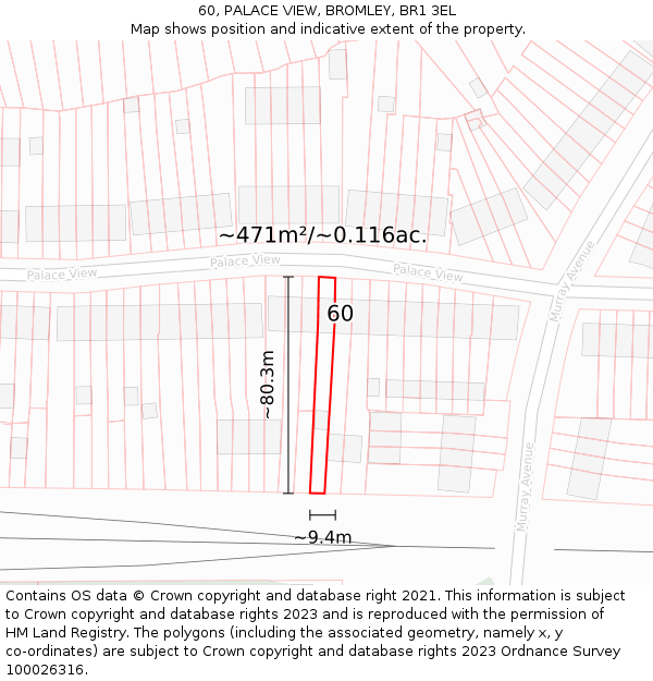 60, PALACE VIEW, BROMLEY, BR1 3EL: Plot and title map