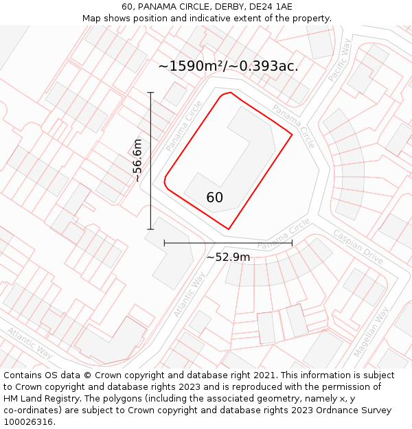 60, PANAMA CIRCLE, DERBY, DE24 1AE: Plot and title map