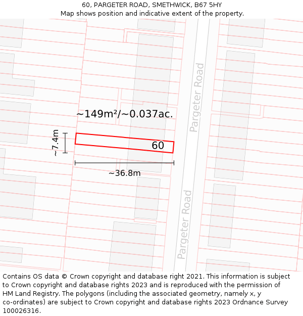 60, PARGETER ROAD, SMETHWICK, B67 5HY: Plot and title map