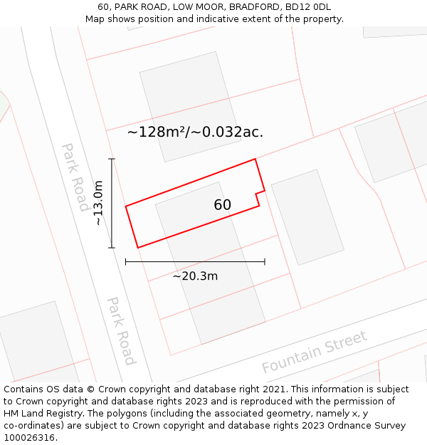 60, PARK ROAD, LOW MOOR, BRADFORD, BD12 0DL: Plot and title map