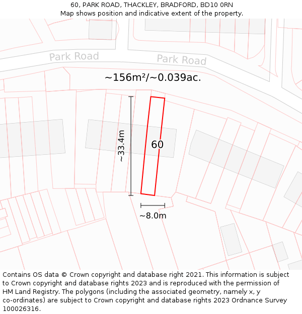 60, PARK ROAD, THACKLEY, BRADFORD, BD10 0RN: Plot and title map