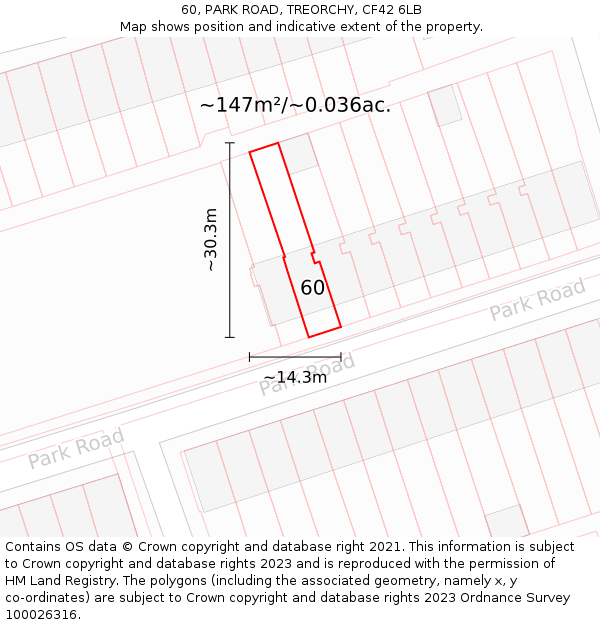 60, PARK ROAD, TREORCHY, CF42 6LB: Plot and title map