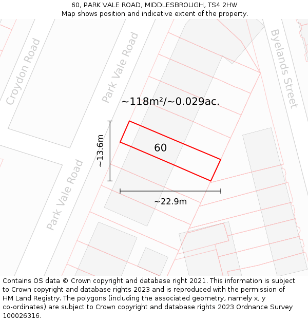 60, PARK VALE ROAD, MIDDLESBROUGH, TS4 2HW: Plot and title map