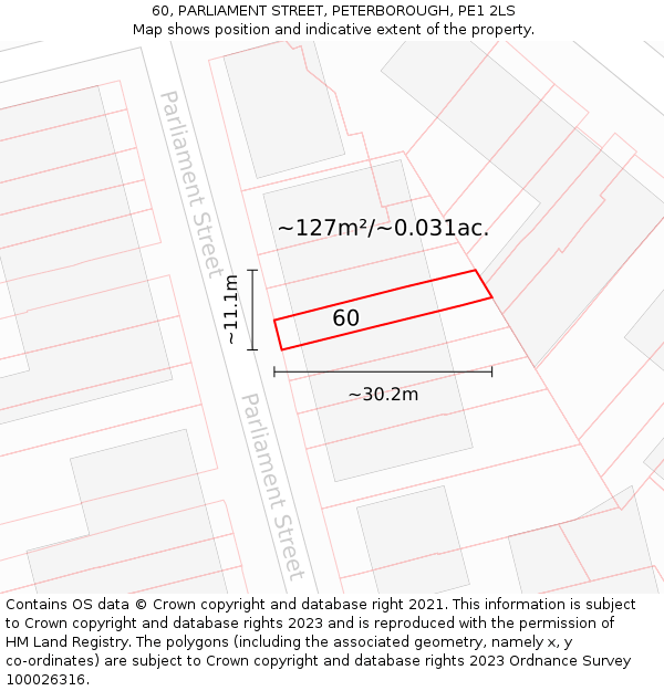60, PARLIAMENT STREET, PETERBOROUGH, PE1 2LS: Plot and title map