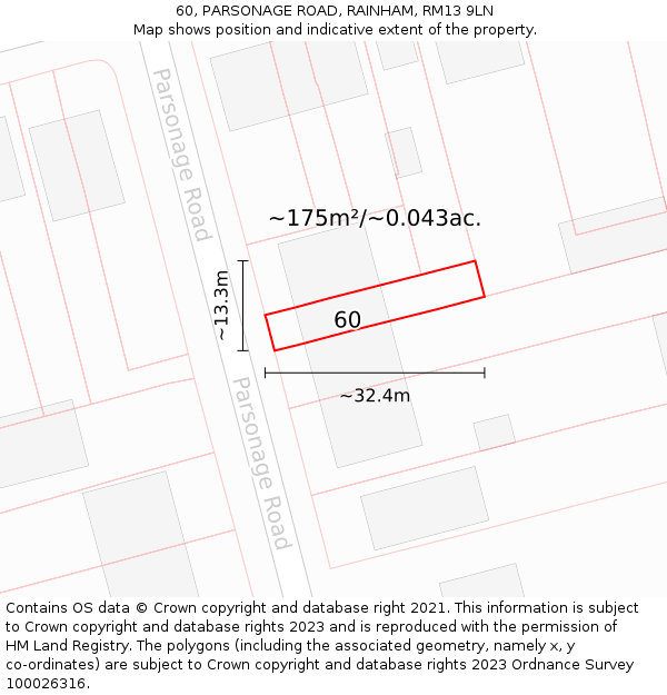 60, PARSONAGE ROAD, RAINHAM, RM13 9LN: Plot and title map