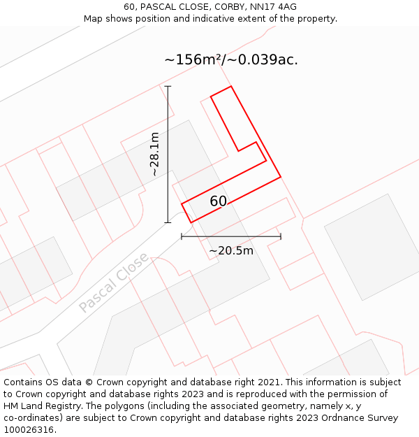 60, PASCAL CLOSE, CORBY, NN17 4AG: Plot and title map