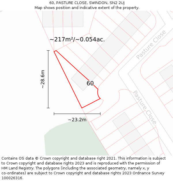 60, PASTURE CLOSE, SWINDON, SN2 2UJ: Plot and title map