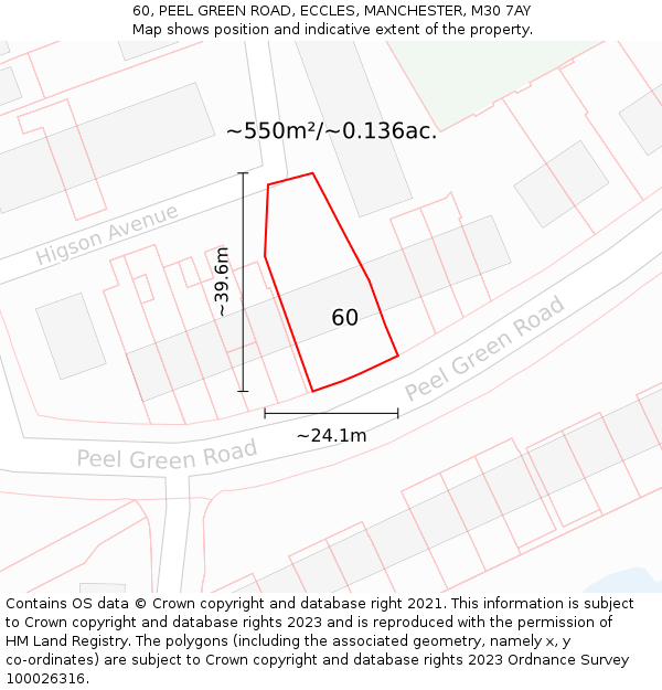 60, PEEL GREEN ROAD, ECCLES, MANCHESTER, M30 7AY: Plot and title map