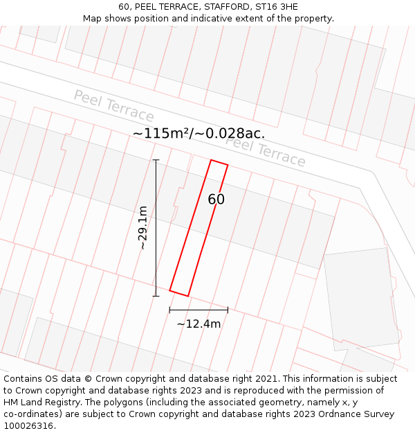60, PEEL TERRACE, STAFFORD, ST16 3HE: Plot and title map