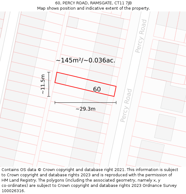 60, PERCY ROAD, RAMSGATE, CT11 7JB: Plot and title map
