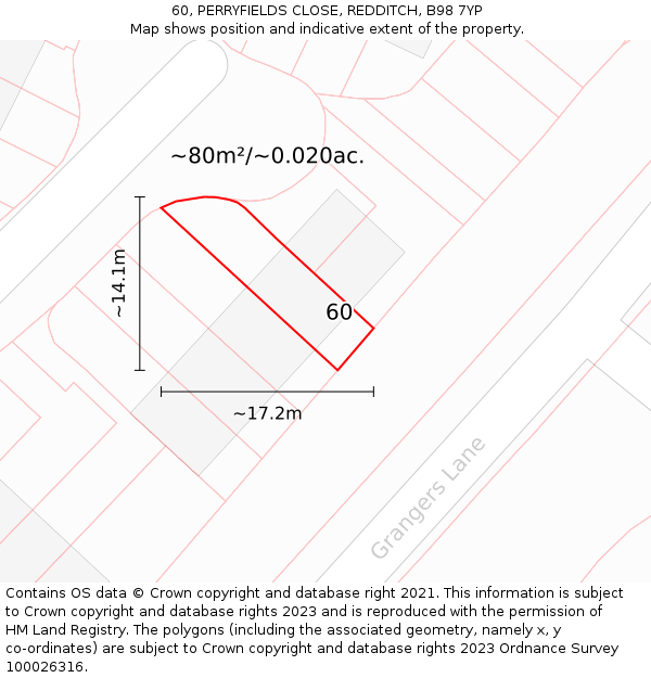 60, PERRYFIELDS CLOSE, REDDITCH, B98 7YP: Plot and title map