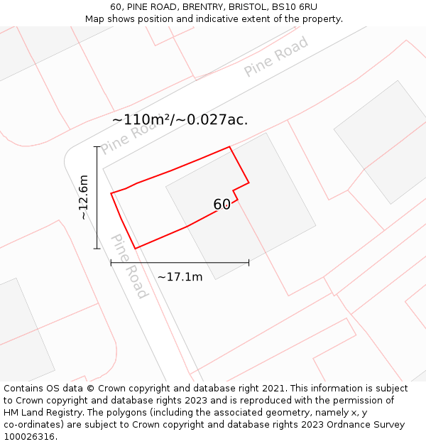 60, PINE ROAD, BRENTRY, BRISTOL, BS10 6RU: Plot and title map