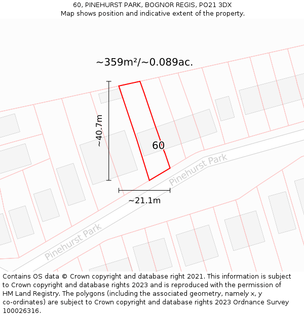 60, PINEHURST PARK, BOGNOR REGIS, PO21 3DX: Plot and title map