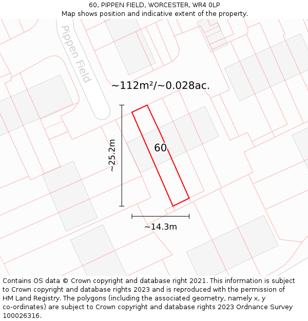 60, PIPPEN FIELD, WORCESTER, WR4 0LP: Plot and title map