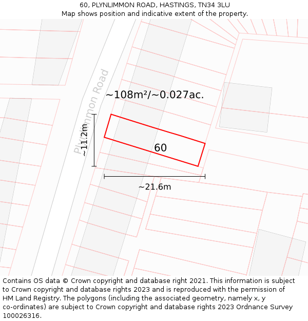 60, PLYNLIMMON ROAD, HASTINGS, TN34 3LU: Plot and title map