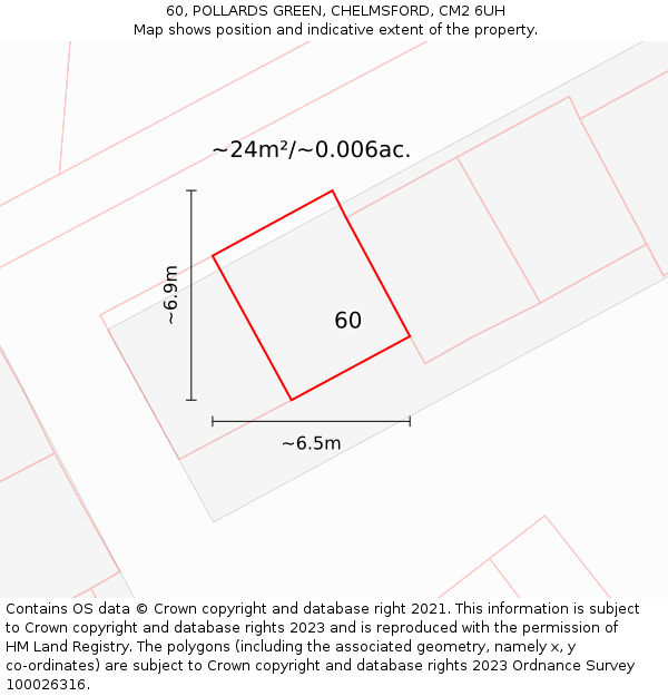 60, POLLARDS GREEN, CHELMSFORD, CM2 6UH: Plot and title map