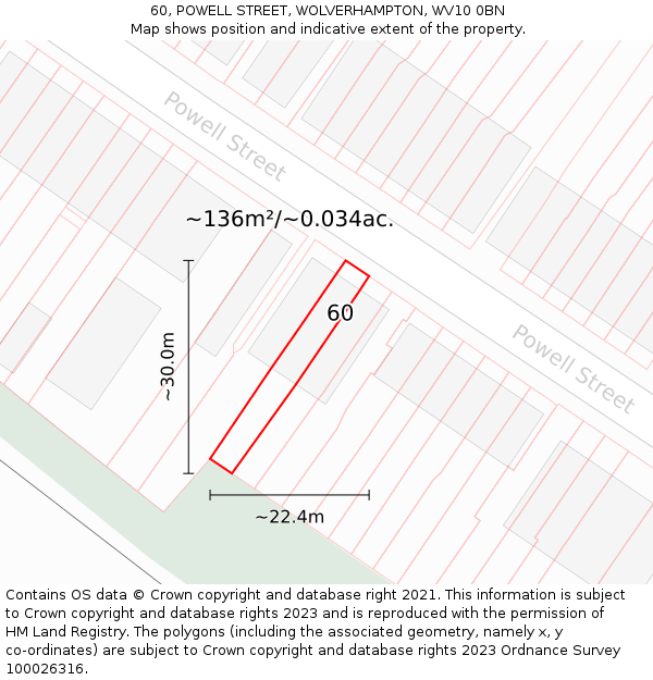 60, POWELL STREET, WOLVERHAMPTON, WV10 0BN: Plot and title map