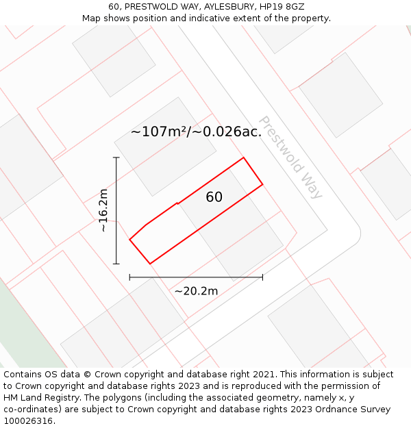 60, PRESTWOLD WAY, AYLESBURY, HP19 8GZ: Plot and title map