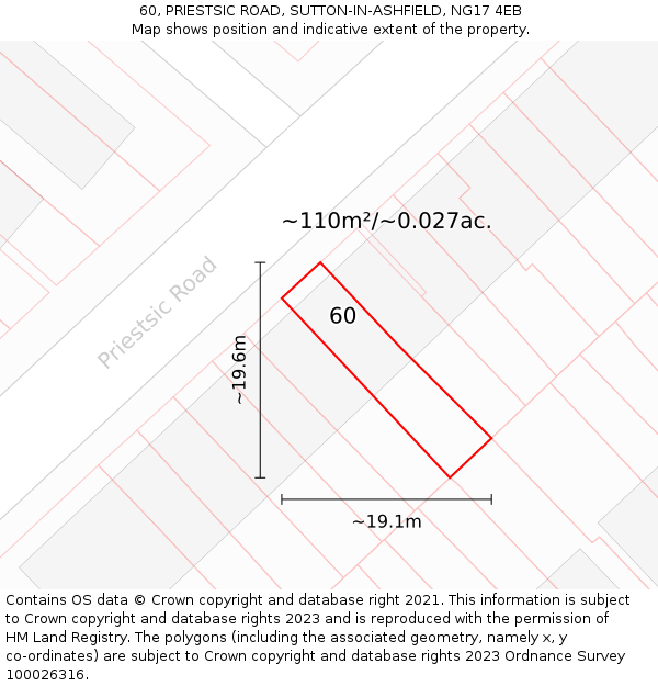 60, PRIESTSIC ROAD, SUTTON-IN-ASHFIELD, NG17 4EB: Plot and title map