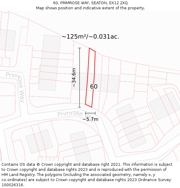 60, PRIMROSE WAY, SEATON, EX12 2XQ: Plot and title map