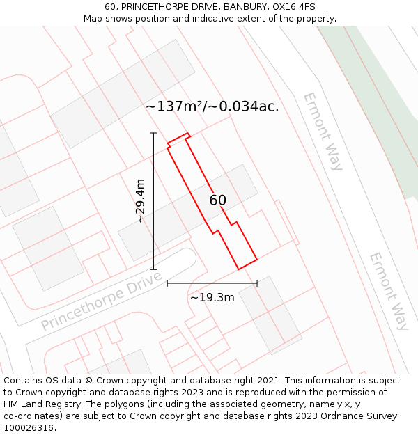 60, PRINCETHORPE DRIVE, BANBURY, OX16 4FS: Plot and title map