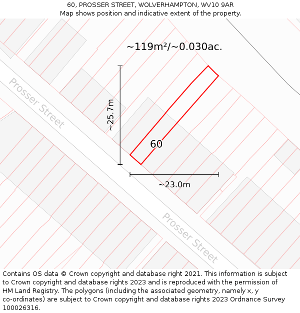 60, PROSSER STREET, WOLVERHAMPTON, WV10 9AR: Plot and title map