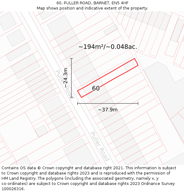 60, PULLER ROAD, BARNET, EN5 4HF: Plot and title map