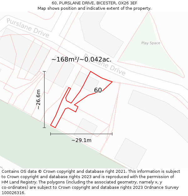 60, PURSLANE DRIVE, BICESTER, OX26 3EF: Plot and title map
