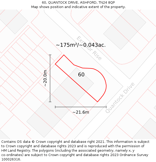 60, QUANTOCK DRIVE, ASHFORD, TN24 8QP: Plot and title map