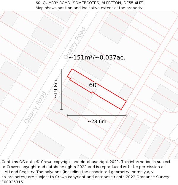 60, QUARRY ROAD, SOMERCOTES, ALFRETON, DE55 4HZ: Plot and title map