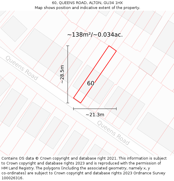 60, QUEENS ROAD, ALTON, GU34 1HX: Plot and title map