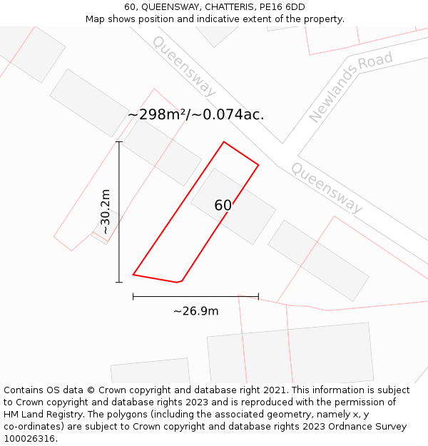 60, QUEENSWAY, CHATTERIS, PE16 6DD: Plot and title map