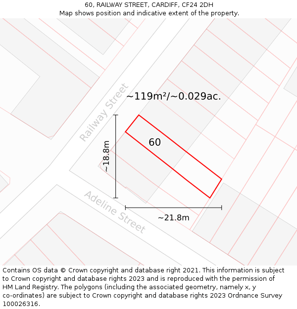 60, RAILWAY STREET, CARDIFF, CF24 2DH: Plot and title map