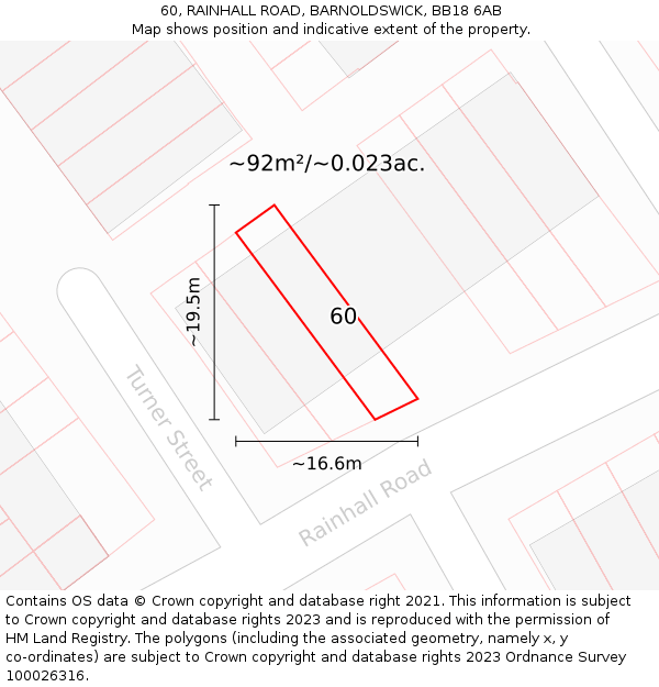 60, RAINHALL ROAD, BARNOLDSWICK, BB18 6AB: Plot and title map