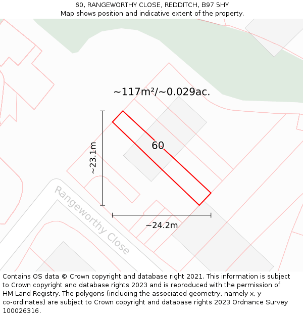 60, RANGEWORTHY CLOSE, REDDITCH, B97 5HY: Plot and title map