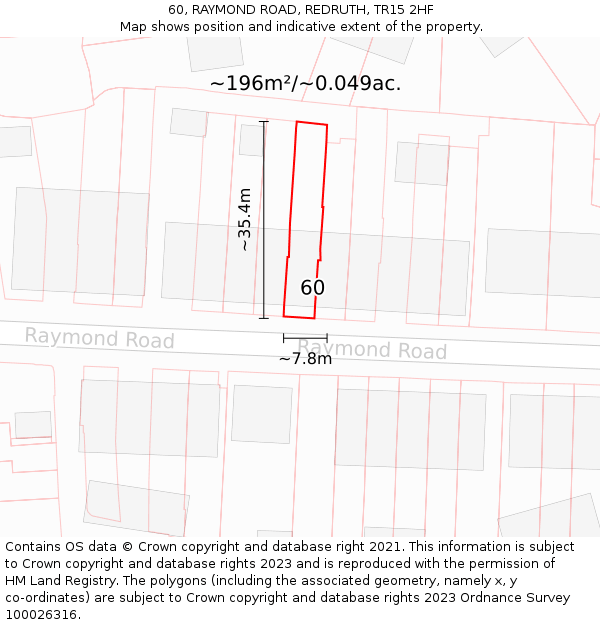 60, RAYMOND ROAD, REDRUTH, TR15 2HF: Plot and title map
