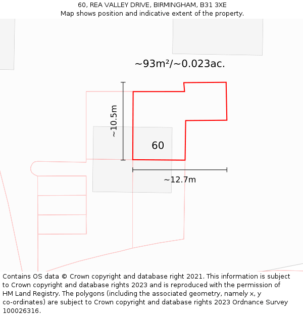 60, REA VALLEY DRIVE, BIRMINGHAM, B31 3XE: Plot and title map