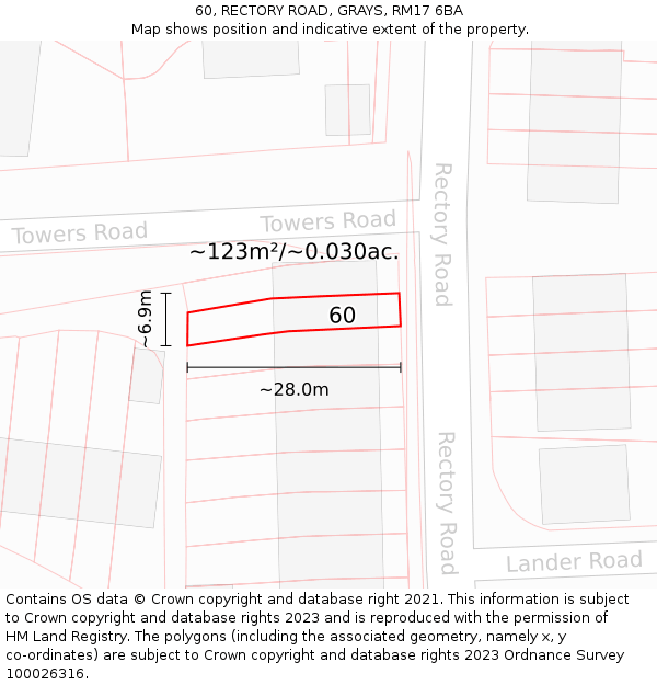 60, RECTORY ROAD, GRAYS, RM17 6BA: Plot and title map
