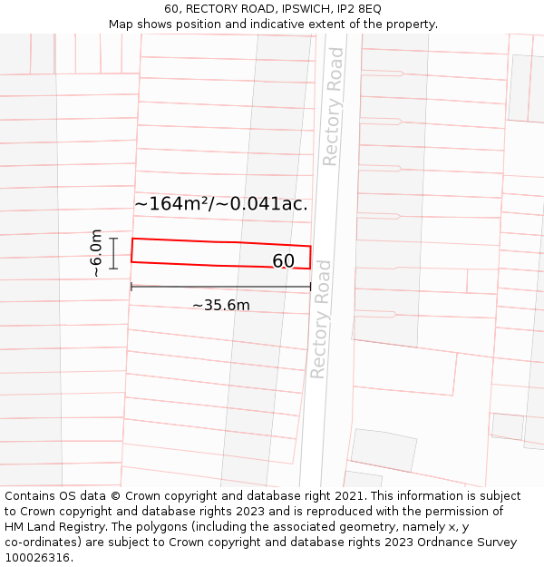 60, RECTORY ROAD, IPSWICH, IP2 8EQ: Plot and title map