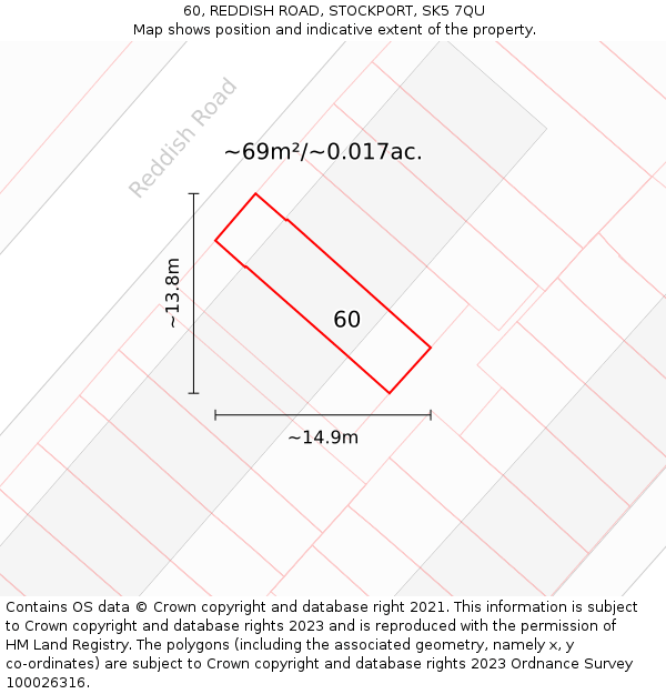 60, REDDISH ROAD, STOCKPORT, SK5 7QU: Plot and title map