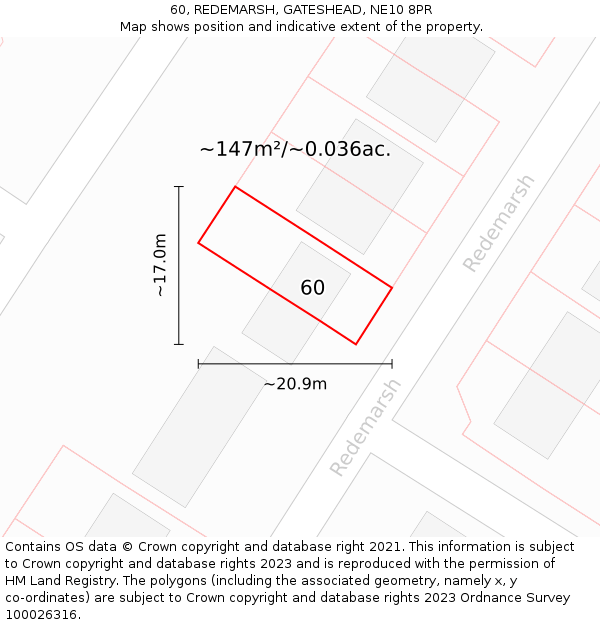 60, REDEMARSH, GATESHEAD, NE10 8PR: Plot and title map