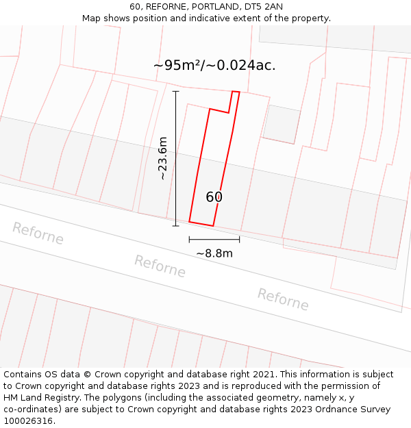 60, REFORNE, PORTLAND, DT5 2AN: Plot and title map