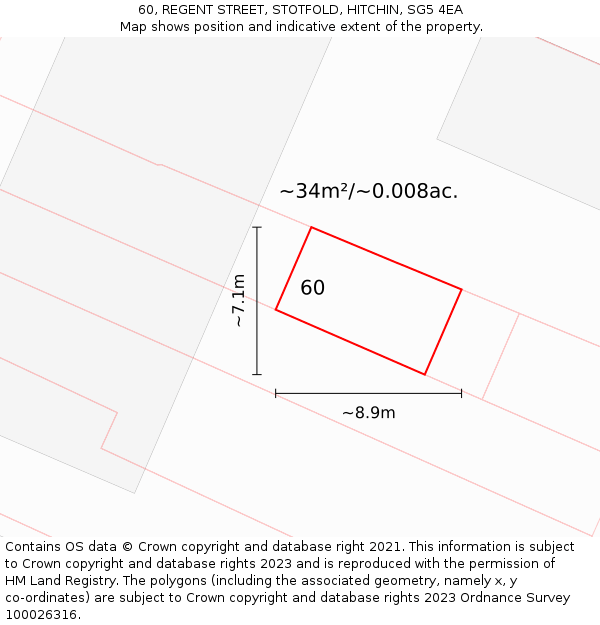 60, REGENT STREET, STOTFOLD, HITCHIN, SG5 4EA: Plot and title map