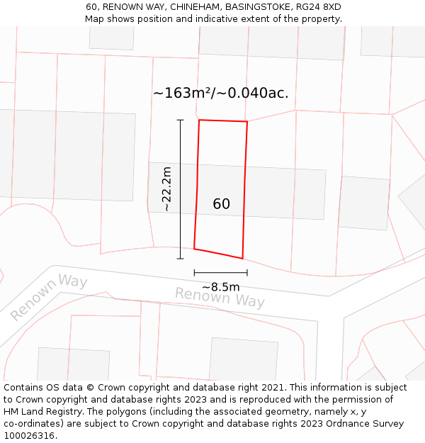 60, RENOWN WAY, CHINEHAM, BASINGSTOKE, RG24 8XD: Plot and title map
