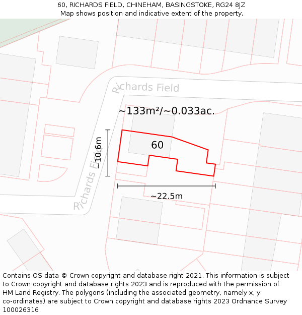 60, RICHARDS FIELD, CHINEHAM, BASINGSTOKE, RG24 8JZ: Plot and title map
