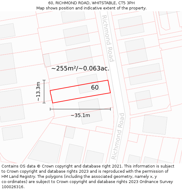 60, RICHMOND ROAD, WHITSTABLE, CT5 3PH: Plot and title map