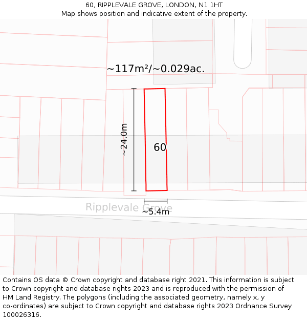 60, RIPPLEVALE GROVE, LONDON, N1 1HT: Plot and title map